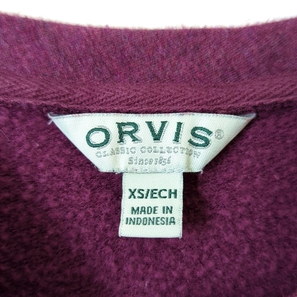 Orvis Classic Fleece Lined Oversized Pullover Crewneck Sweatshirt Plum Purple XS - Picture 4 of 13